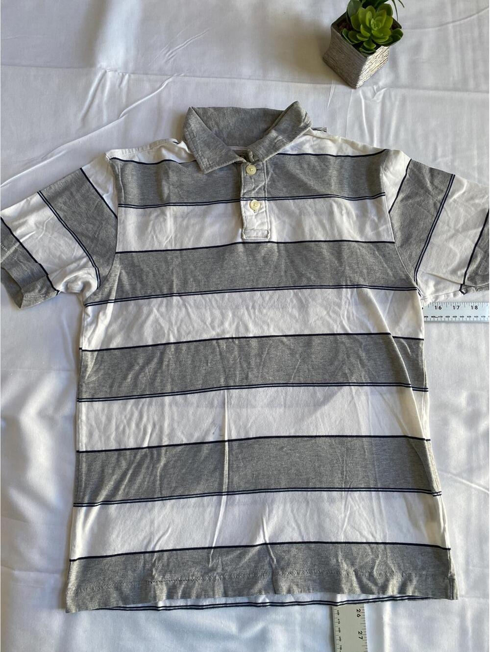 Old Navy Men’s Gray and White Horizontal Stripe Polo Shirt S